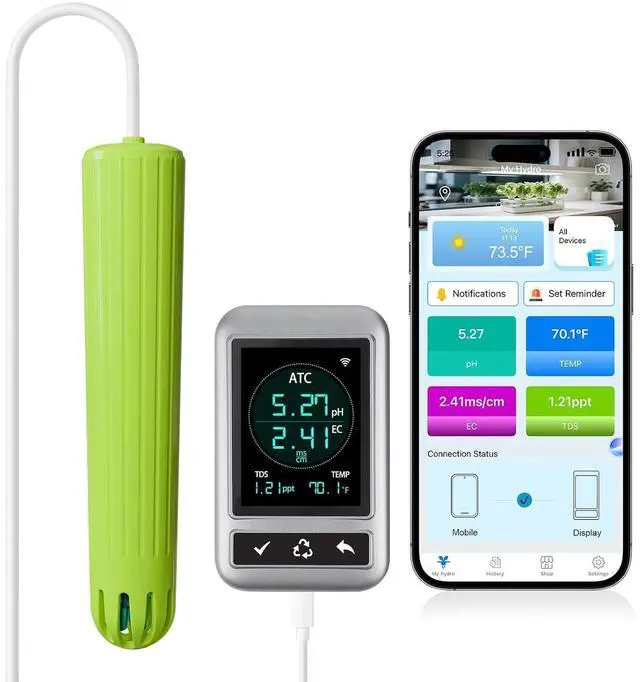 Main image of WiFi Smart Hydroponics Monitor, 4-in-1 Continuous pH Meter, EC TDS PPM & Temp Tester, 24/7 App Data Export & Real-Time Alerts for Hydroponic Grow System Indoor Grow Tent DWC Aquaponics