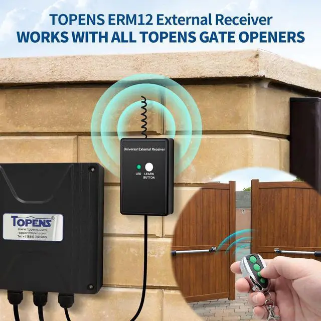 Alt view image 2 of 7 - ERM12 Universal External Receiver with 2 Remote Control Transmitters for Automatic Swing Sliding Gate Opener Garage Door Opener, Remote Operator Accessory for Outdoor Use