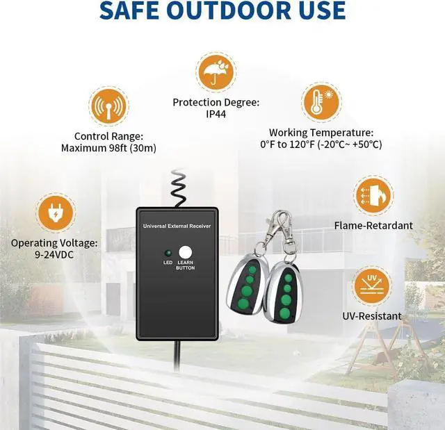 Alt view image 6 of 7 - ERM12 Universal External Receiver with 2 Remote Control Transmitters for Automatic Swing Sliding Gate Opener Garage Door Opener, Remote Operator Accessory for Outdoor Use