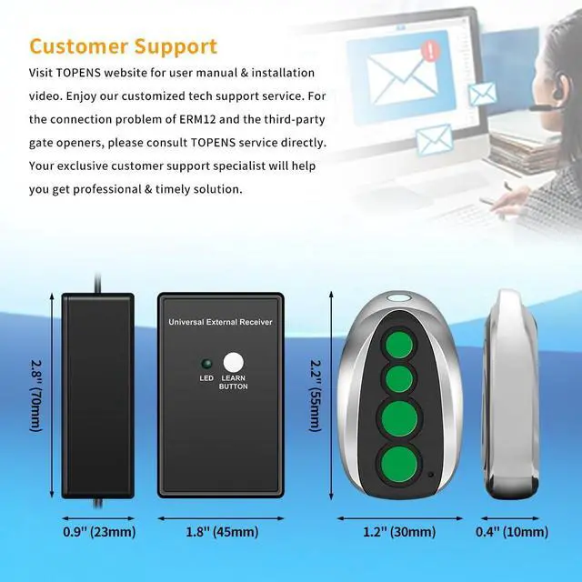 Alt view image 7 of 7 - ERM12 Universal External Receiver with 2 Remote Control Transmitters for Automatic Swing Sliding Gate Opener Garage Door Opener, Remote Operator Accessory for Outdoor Use