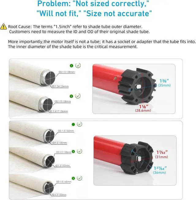 Alt view image 4 of 7 - Rechargeable Wireless Tubular Roller Shade Motor Kit, with Remote Control for Motorized Electric Roller Blind Shades, 1.5 inch Tube