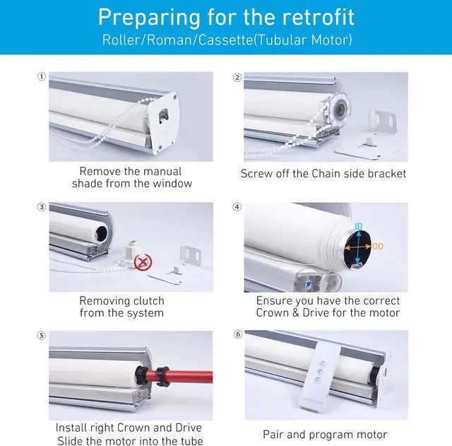 Alt view image 6 of 7 - Rechargeable Wireless Tubular Roller Shade Motor Kit, with Remote Control for Motorized Electric Roller Blind Shades, 1.5 inch Tube