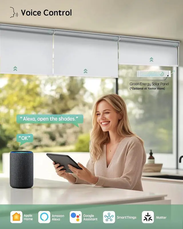 Alt view image 2 of 7 - Motorized Blinds with Remote, Smart Blinds for Windows, Custom Size | Automatic Blinds with Voice Control, Works with Alexa, Google Assistant, Home, 100% Blackout, Bedroom Home Office