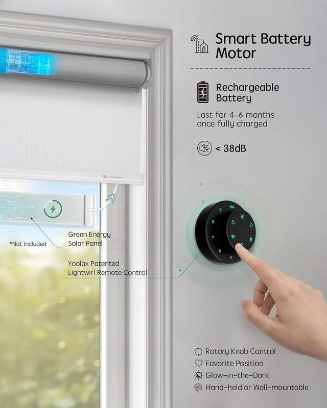 Alt view image 4 of 7 - Motorized Blinds with Remote, Smart Blinds for Windows, Custom Size | Automatic Blinds with Voice Control, Works with Alexa, Google Assistant, Home, 100% Blackout, Bedroom Home Office