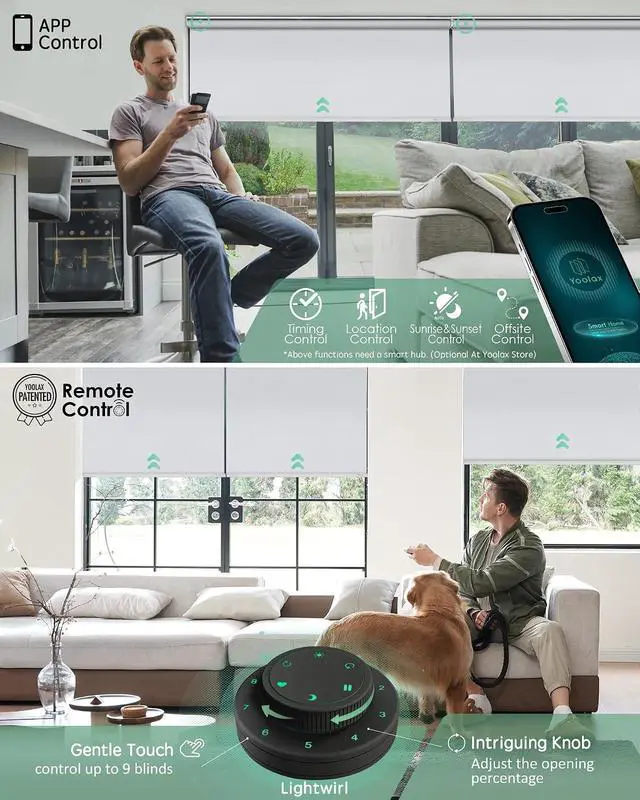 Alt view image 3 of 7 - Motorized Blinds with Remote, Smart Blinds for Windows, Custom Size | Automatic Blinds with Voice Control, Works with Alexa, Google Assistant, Home, 100% Blackout, Bedroom Home Office