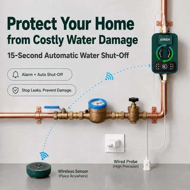 Alt view image 2 of 7 - Smart Water Auto Shut Off Valve & Leak Detector, Real-Time Leak Detection, Whole-Home Leak Protection System, 15 Sec Automatic Shut-Off, 1640 ft LoRa Coverage, No WiFi Required, Fits 3/4" & 1" Pipes