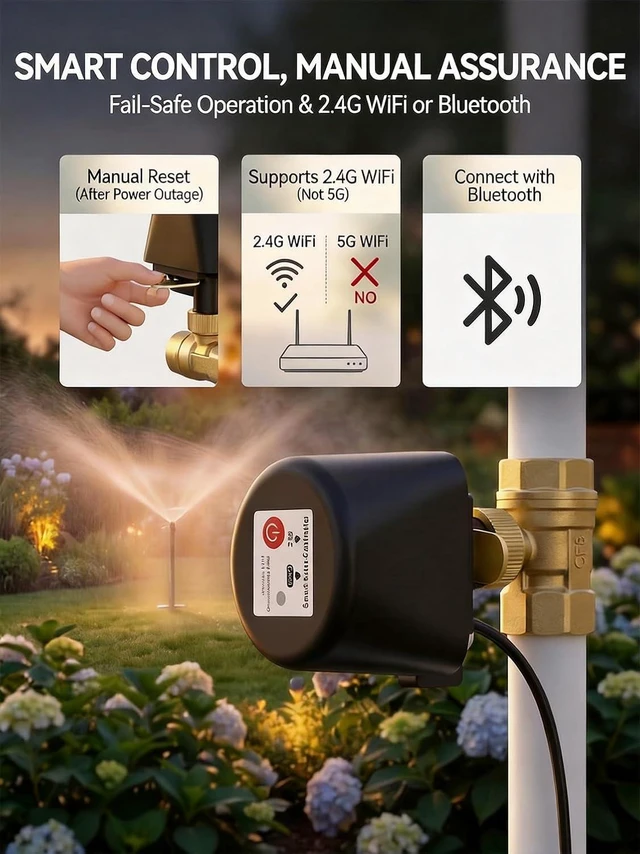 Alt view image 3 of 7 - Smart WiFi Motorized Brass Water Ball Valve with App Control | Programmable Timer Switch, Manual Open/Close, Tuya App Alert, Multi-User, Alexa/Google Home Compatible, 3/4" NPT Threaded