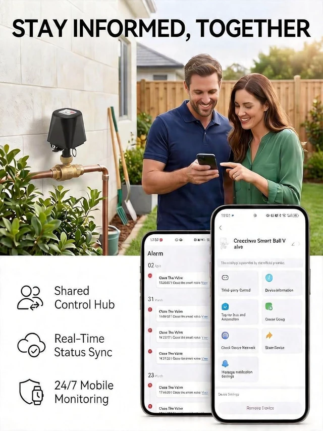 Alt view image 6 of 7 - Smart WiFi Motorized Brass Water Ball Valve with App Control | Programmable Timer Switch, Manual Open/Close, Tuya App Alert, Multi-User, Alexa/Google Home Compatible, 3/4" NPT Threaded