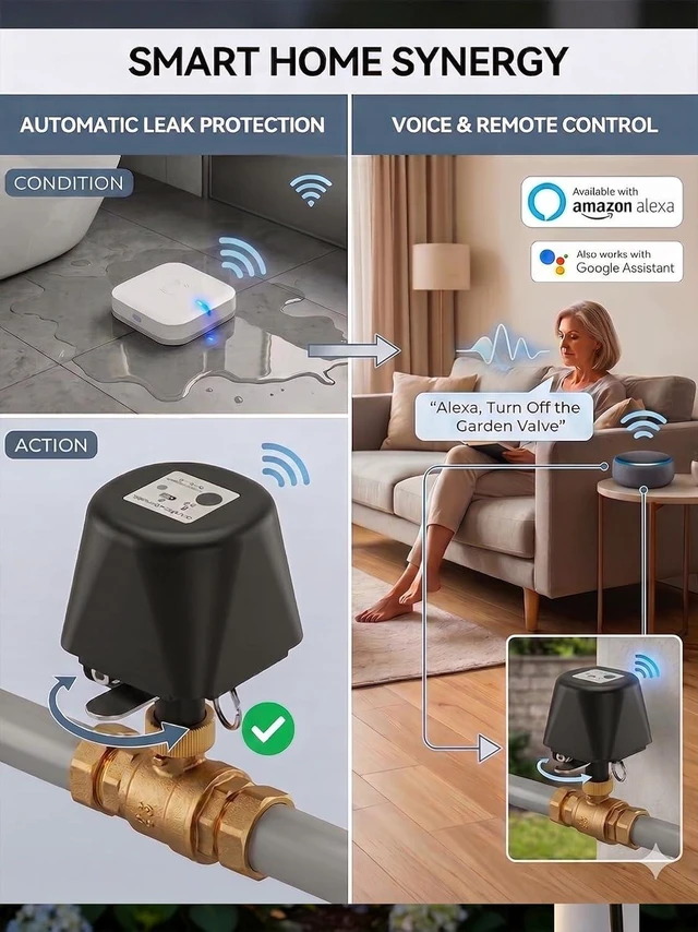 Alt view image 7 of 7 - Smart WiFi Motorized Brass Water Ball Valve with App Control | Programmable Timer Switch, Manual Open/Close, Tuya App Alert, Multi-User, Alexa/Google Home Compatible, 3/4" NPT Threaded