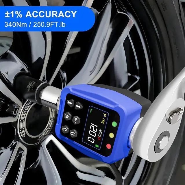 Alt view image 4 of 7 - 1/2" Drive Digital Torque Wrench Adapter 12.5-250.7 Ft-lb / 17-340 Nm, Electronic Torque Meter ±1% Accuracy, Colour LCD Display, 1/4 & 3/8 Adapters for Car & Motorcycle Maintenance