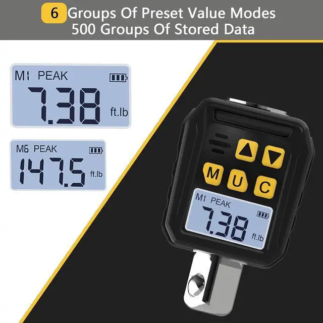 Alt view image 3 of 7 - 1/2 Drive Digital Torque Adapter, 7.38-147.5 Ft-lb/10-200 Nm Digital Torque Wrench Converter with 3/8" and 1/4" Adapters for Bicycle Motorcycle Car Repair
