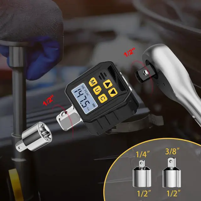 Alt view image 5 of 7 - 1/2 Drive Digital Torque Adapter, 7.38-147.5 Ft-lb/10-200 Nm Digital Torque Wrench Converter with 3/8" and 1/4" Adapters for Bicycle Motorcycle Car Repair