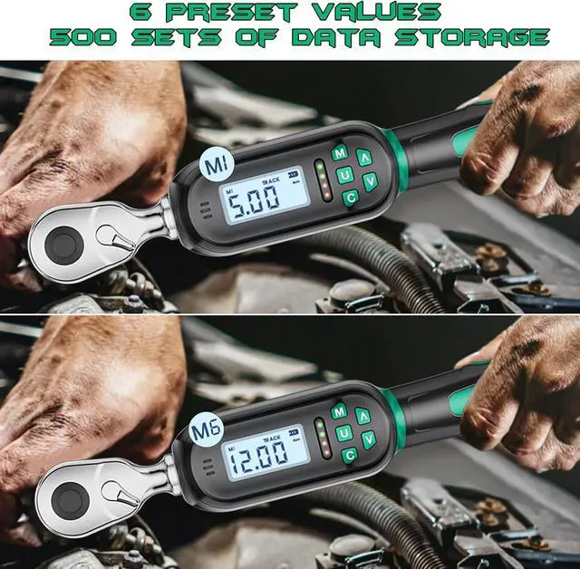 Alt view image 3 of 7 - 1/4 Inch Drive Digital TorqueWrench, 5.31-106.2 In.lb/0.6-12 N.m, Small Electronic Torque Wrench with Preset Value, Buzzer & LED Indicator, ±2% Accuracy Torque Wrench for Bike, Bicycle