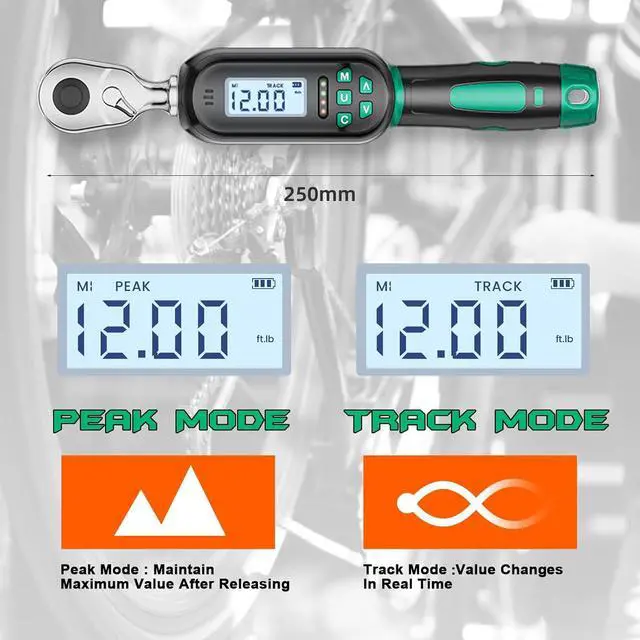 Alt view image 4 of 7 - 1/4 Inch Drive Digital TorqueWrench, 5.31-106.2 In.lb/0.6-12 N.m, Small Electronic Torque Wrench with Preset Value, Buzzer & LED Indicator, ±2% Accuracy Torque Wrench for Bike, Bicycle