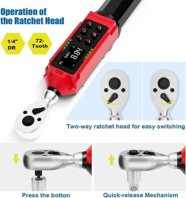 Alt view image 6 of 7 - 1/4" Digital Torque Wrench, 0.13-8.84 Ft.lb/0.18-12 Nm, ±1% Accuracy | Bike Torque Wrench with Vibration, Buzzer & LED, 10 Presets, 500 Data, Peak/Track for Bicycle & Precision