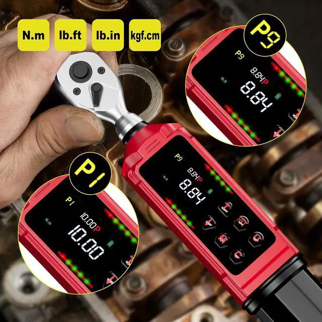 Alt view image 4 of 7 - 1/4" Digital Torque Wrench, 0.13-8.84 Ft.lb/0.18-12 Nm, ±1% Accuracy | Bike Torque Wrench with Vibration, Buzzer & LED, 10 Presets, 500 Data, Peak/Track for Bicycle & Precision