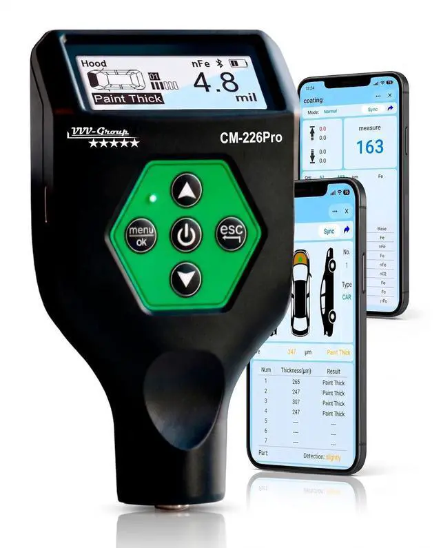 Main image of Paint Thickness Gauge CM-226Pro with Bluetooth App for iOS & Android, Rechargeable Coating Thickness Tester for Cars, Fe/NFe/Fe+Zn Detection, Car & Normal Modes, Auto Body Paint Meter