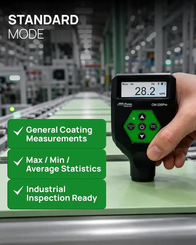 Alt view image 5 of 7 - Paint Thickness Gauge CM-226Pro with Bluetooth App for iOS & Android, Rechargeable Coating Thickness Tester for Cars, Fe/NFe/Fe+Zn Detection, Car & Normal Modes, Auto Body Paint Meter