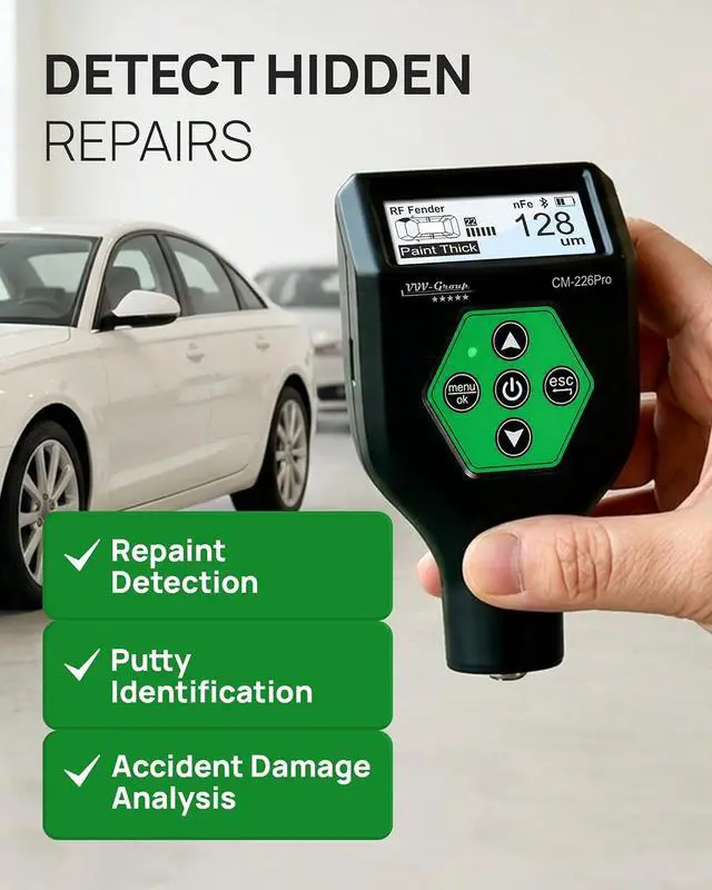 Alt view image 7 of 7 - Paint Thickness Gauge CM-226Pro with Bluetooth App for iOS & Android, Rechargeable Coating Thickness Tester for Cars, Fe/NFe/Fe+Zn Detection, Car & Normal Modes, Auto Body Paint Meter