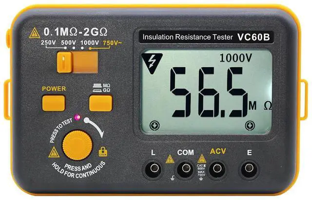 Main image of VC60B Digital Insulation Resistance Tester, Electrical Megaohm Meter with 250V/500V/1000V Test Voltage Testing Insulation Resistance IR 0.1M~2G, Multimeter Measure AC Voltage