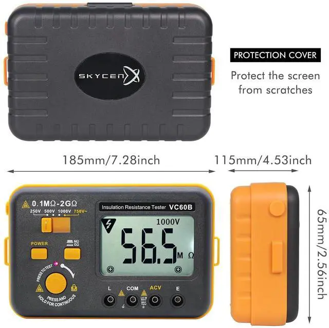 Alt view image 4 of 7 - VC60B Digital Insulation Resistance Tester, Electrical Megaohm Meter with 250V/500V/1000V Test Voltage Testing Insulation Resistance IR 0.1M~2G, Multimeter Measure AC Voltage