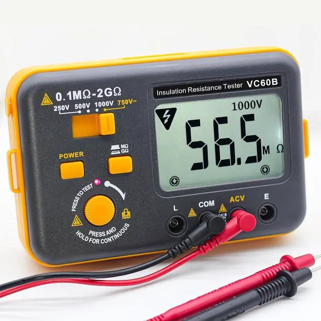 Alt view image 5 of 7 - VC60B Digital Insulation Resistance Tester, Electrical Megaohm Meter with 250V/500V/1000V Test Voltage Testing Insulation Resistance IR 0.1M~2G, Multimeter Measure AC Voltage