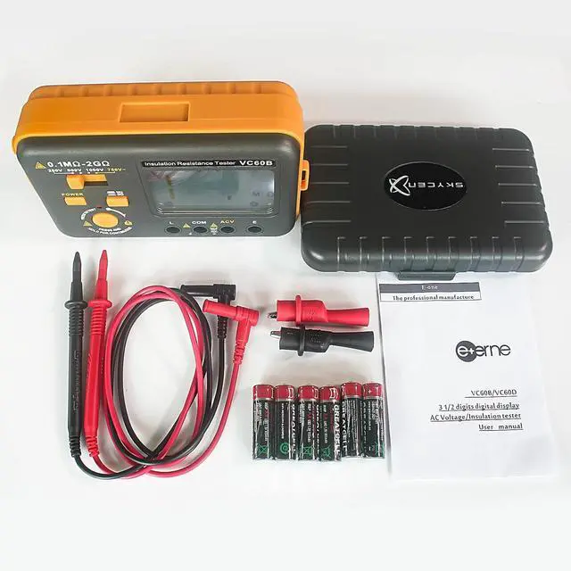 Alt view image 7 of 7 - VC60B Digital Insulation Resistance Tester, Electrical Megaohm Meter with 250V/500V/1000V Test Voltage Testing Insulation Resistance IR 0.1M~2G, Multimeter Measure AC Voltage