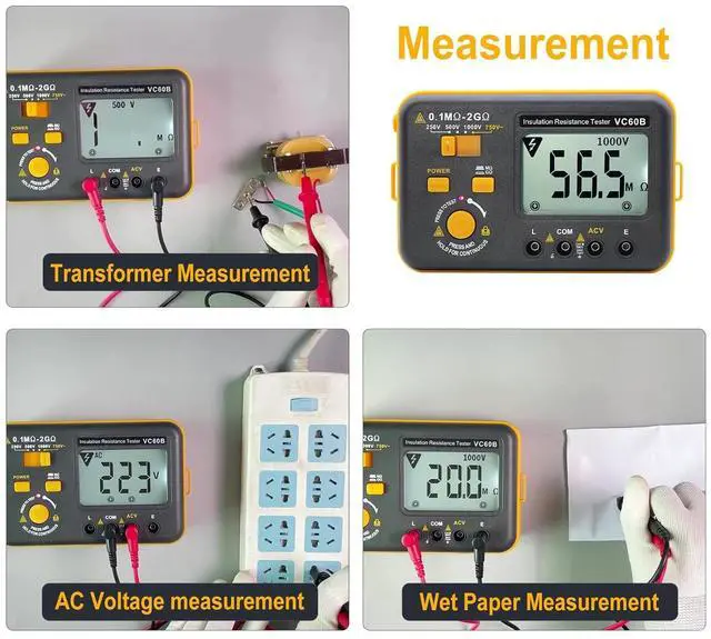 Alt view image 6 of 7 - VC60B Digital Insulation Resistance Tester, Electrical Megaohm Meter with 250V/500V/1000V Test Voltage Testing Insulation Resistance IR 0.1M~2G, Multimeter Measure AC Voltage