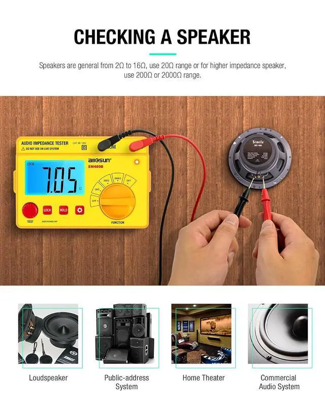 Alt view image 2 of 7 - ALLOSUN - EM480B Audio Impedance Tester Digital LCD Insulation Resistance Megohmmeter Meter Tester with Bag