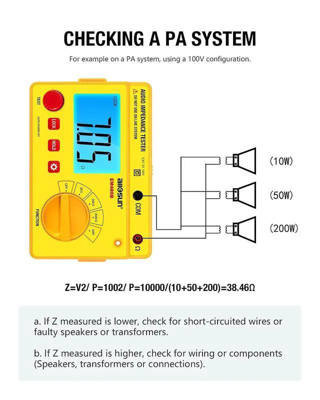 Alt view image 3 of 7 - ALLOSUN - EM480B Audio Impedance Tester Digital LCD Insulation Resistance Megohmmeter Meter Tester with Bag