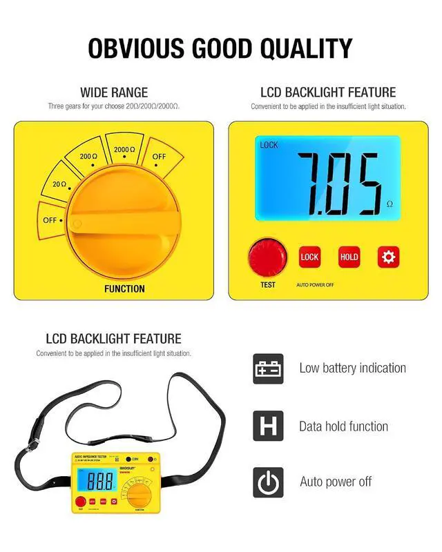 Alt view image 4 of 7 - ALLOSUN - EM480B Audio Impedance Tester Digital LCD Insulation Resistance Megohmmeter Meter Tester with Bag