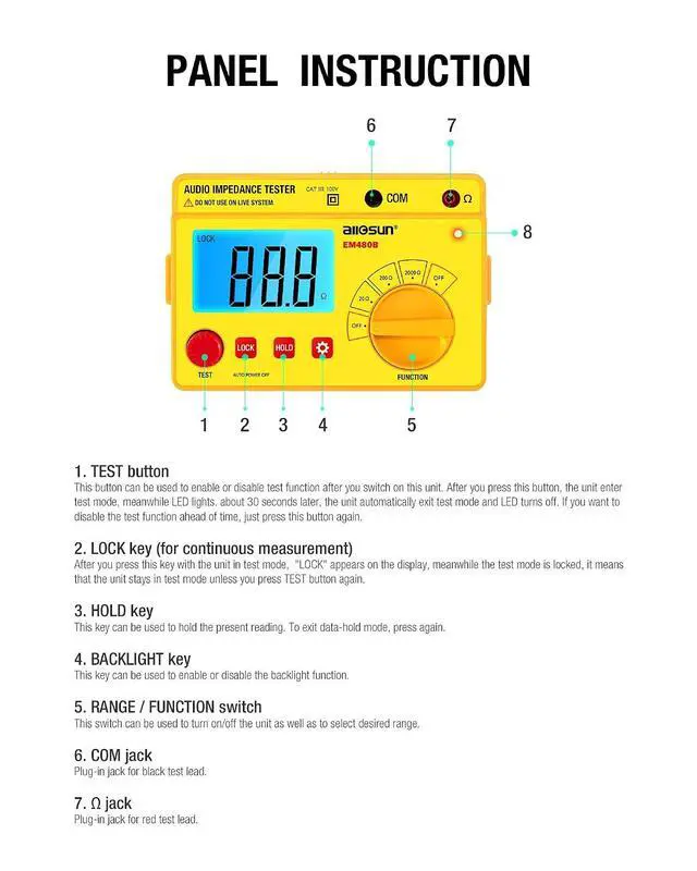 Alt view image 5 of 7 - ALLOSUN - EM480B Audio Impedance Tester Digital LCD Insulation Resistance Megohmmeter Meter Tester with Bag