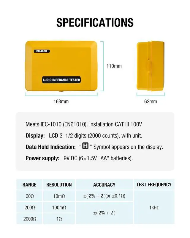 Alt view image 6 of 7 - ALLOSUN - EM480B Audio Impedance Tester Digital LCD Insulation Resistance Megohmmeter Meter Tester with Bag