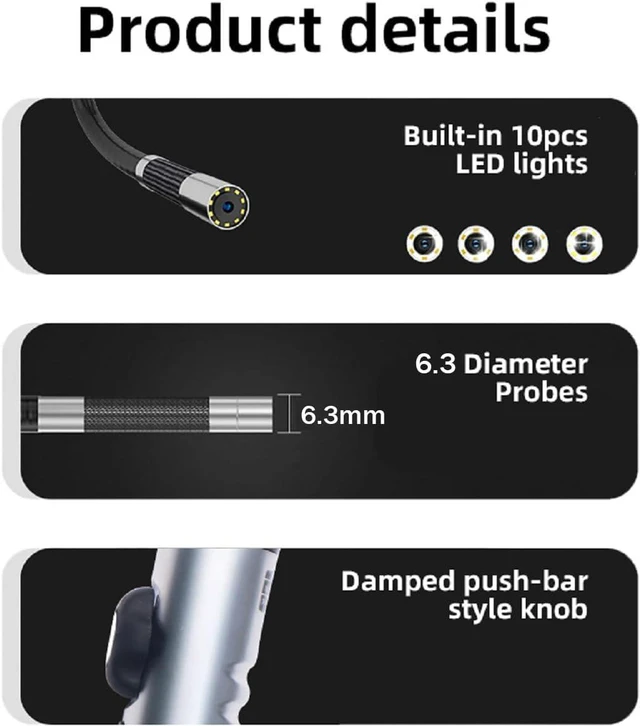 Alt view image 5 of 6 - Two-Way 180° Articulated Snake Endoscope, 0.25in/6.3mm Borescope Camera with Adjustable Light, IP67, Inspection of Narrow Pipelines in Car Engines, Gifts for Men (3.3FT)