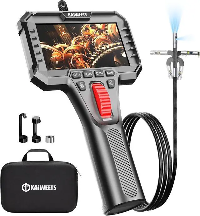 Main image of Dual Lens Two-Way Articulating Borescope Camera with Light, 0.25in Slim Probe, Industrial Endoscope Inspection Camera with Light, 5.3FT Flexible Snake Scope for Automotive, HVAC and Aircraft Mechanics