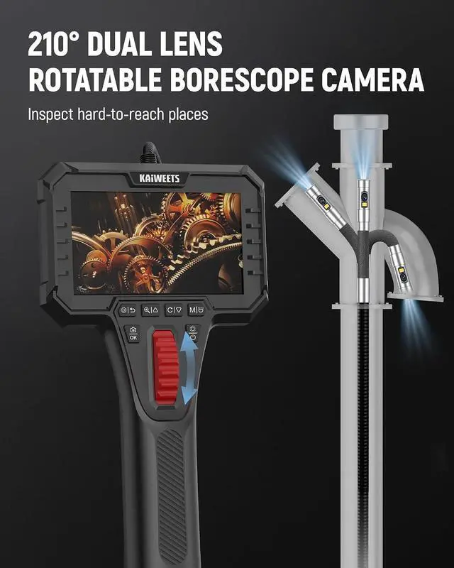 Alt view image 3 of 7 - Dual Lens Two-Way Articulating Borescope Camera with Light, 0.25in Slim Probe, Industrial Endoscope Inspection Camera with Light, 5.3FT Flexible Snake Scope for Automotive, HVAC and Aircraft Mechanics