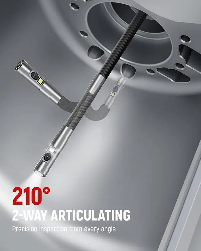 Alt view image 7 of 7 - Dual Lens Two-Way Articulating Borescope Camera with Light, 0.25in Slim Probe, Industrial Endoscope Inspection Camera with Light, 5.3FT Flexible Snake Scope for Automotive, HVAC and Aircraft Mechanics