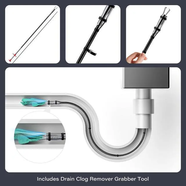 Alt view image 5 of 7 - Endoscope with Light, 3.9mm Ultra-Thin Probe, 4.3" IPS Screen 1080P HD IP67 Waterproof Borescope Inspection Camera, USB Interchangeable 16.5ft Semi-Rigid Cable, 3.3ft Drain Clog Remover Included