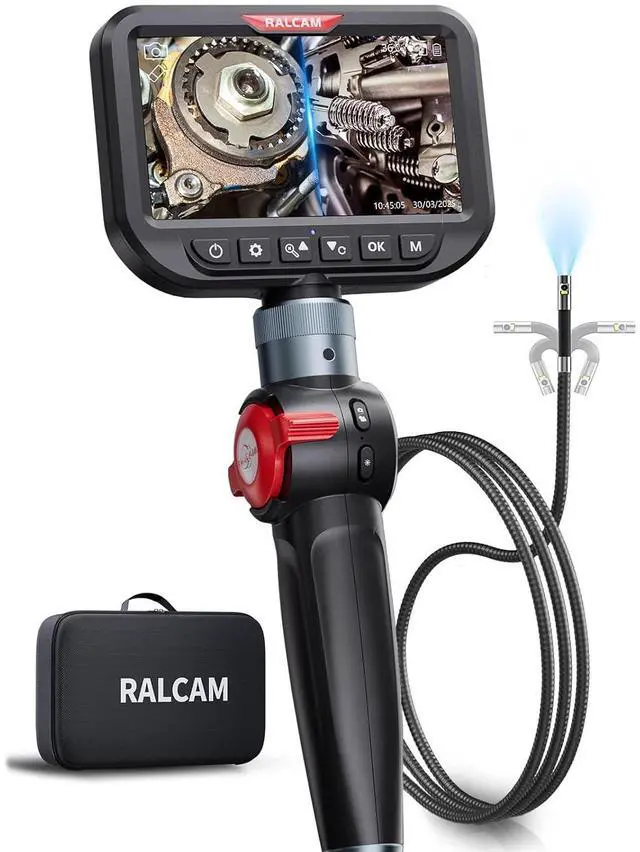 Main image of Dual Lens Articulating Borescope Camera with Light, Slim Probe | 5" HD Two-Way Articulated Endoscope Inspection Camera for Automotive, HVAC, Pipes, Wall 6.5mm-5FT Flexible Cable