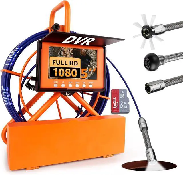 Main image of Sewer Camera 100FT/30M Pipe Inspection Borescope Endoscope Camera with Light 6 LEDs 5" IPS Screen 17MM Plumbing Snake 5000 Mah Battery,1080P High-Definition Industrial Sewer Camera