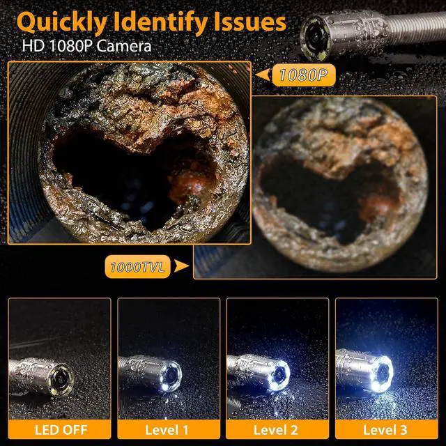 Alt view image 2 of 7 - Sewer Camera 100FT/30M Pipe Inspection Borescope Endoscope Camera with Light 6 LEDs 5" IPS Screen 17MM Plumbing Snake 5000 Mah Battery,1080P High-Definition Industrial Sewer Camera