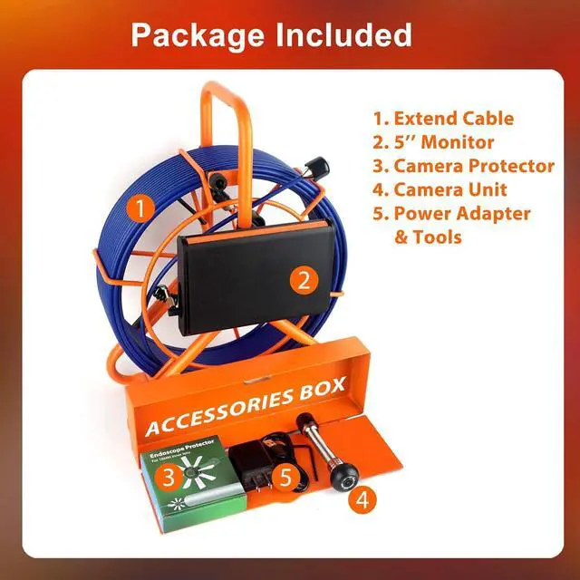 Alt view image 6 of 7 - Sewer Camera 100FT/30M Pipe Inspection Borescope Endoscope Camera with Light 6 LEDs 5" IPS Screen 17MM Plumbing Snake 5000 Mah Battery,1080P High-Definition Industrial Sewer Camera