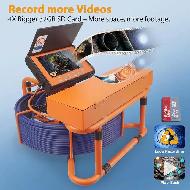 Alt view image 7 of 7 - Sewer Camera 100FT/30M Pipe Inspection Borescope Endoscope Camera with Light 6 LEDs 5" IPS Screen 17MM Plumbing Snake 5000 Mah Battery,1080P High-Definition Industrial Sewer Camera