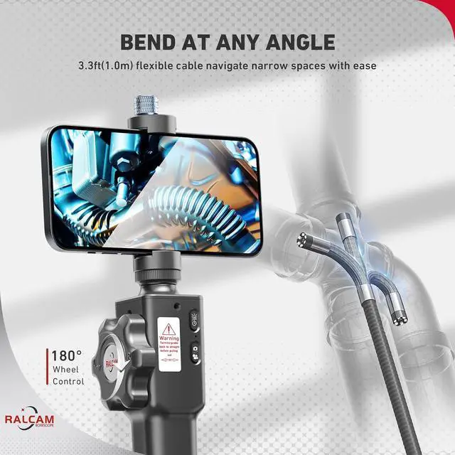 Alt view image 4 of 7 - Two-Way Articulating Borescope for iPhone&Android | Endoscope Camera with Light, HD Inspection Camera with Battery for Automotive, Engine, Pipe 0.33in Lens-3.3FT Flexible Cable