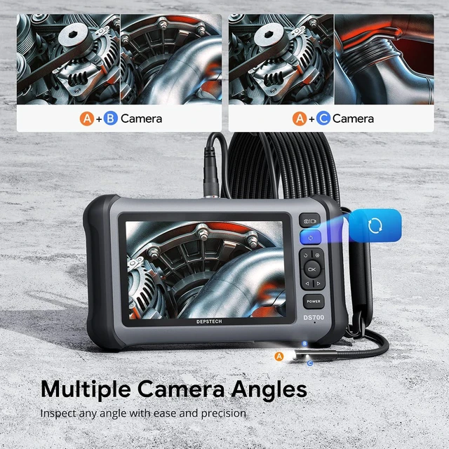 Alt view image 4 of 7 - 7" IPS Screen Triple Lens Inspection Borescope with Light, 16.5FT | 1080P Endoscope Camera, Video & Sound Record, Gooseneck Snake Cable, 10 LEDs, 32GB TF Card for Automotive, Plumbing, HVAC