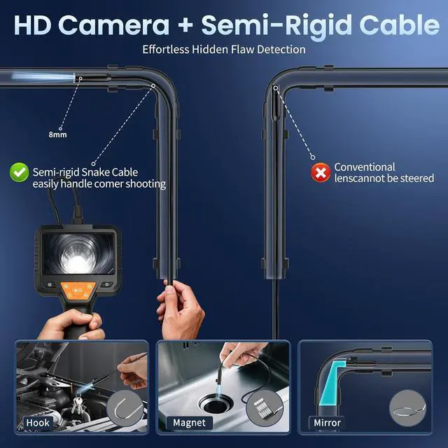 Alt view image 5 of 7 - 32.8FT Endoscope Camera with Light-1080P HD Borescope Inspection Camera | IP67 Waterproof Sewer Tools with 8 Adjustable LEDs,Snake Cameras with 4.3" IPS Screen for Plumbing & Automotive Engines