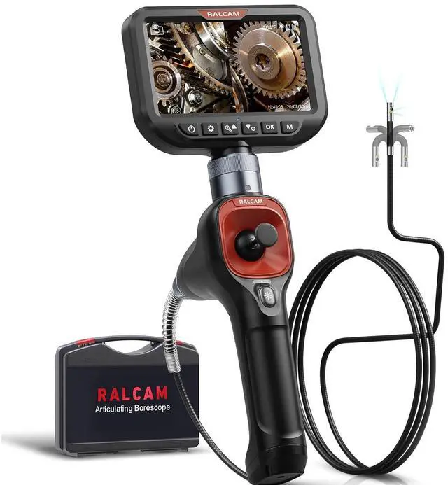 Main image of 360° Articulating Borescope Dual Lens, 0.25in Slim Probe | 4-Way 5" HD Endoscope Camera with Light, 4X Zoom, Snake Inspection Camera for Automotive HVAC Engine 5FT Semi-Rigid Cable