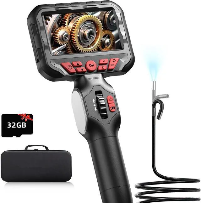 Main image of 2-Way Articulating Borescope w/Light,0.24in Probe Endoscope for Auto Engine | 1080P IPS Screen, IP67 Waterproof 5.3FT Fiber Optic Cord, 32GB Storage, Carry Bag, No App for Auto, Plumbing & HVAC Work