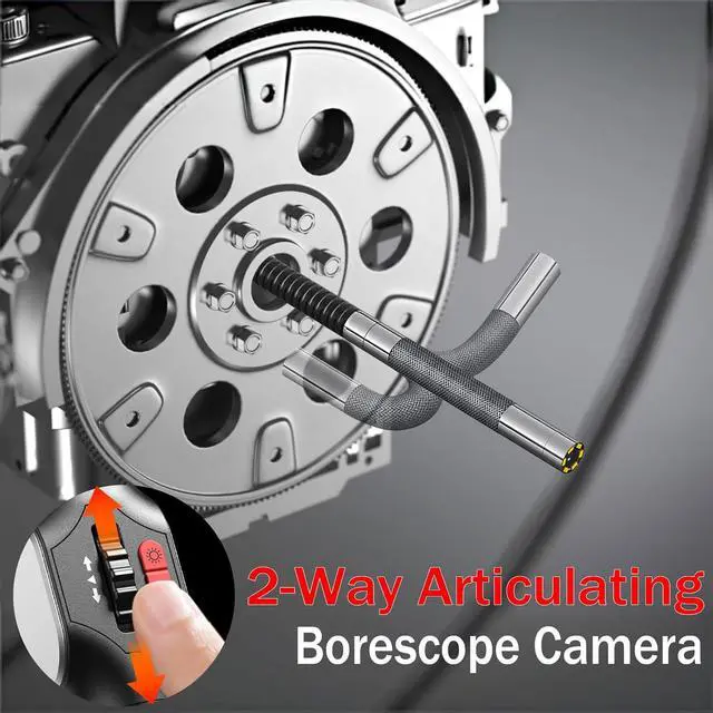 Alt view image 2 of 7 - 2-Way Articulating Borescope w/Light,0.24in Probe Endoscope for Auto Engine | 1080P IPS Screen, IP67 Waterproof 5.3FT Fiber Optic Cord, 32GB Storage, Carry Bag, No App for Auto, Plumbing & HVAC Work