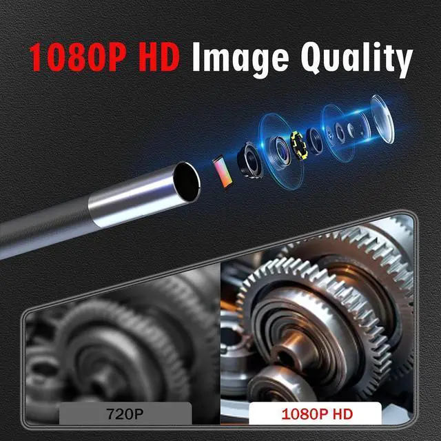 Alt view image 4 of 7 - 2-Way Articulating Borescope w/Light,0.24in Probe Endoscope for Auto Engine | 1080P IPS Screen, IP67 Waterproof 5.3FT Fiber Optic Cord, 32GB Storage, Carry Bag, No App for Auto, Plumbing & HVAC Work
